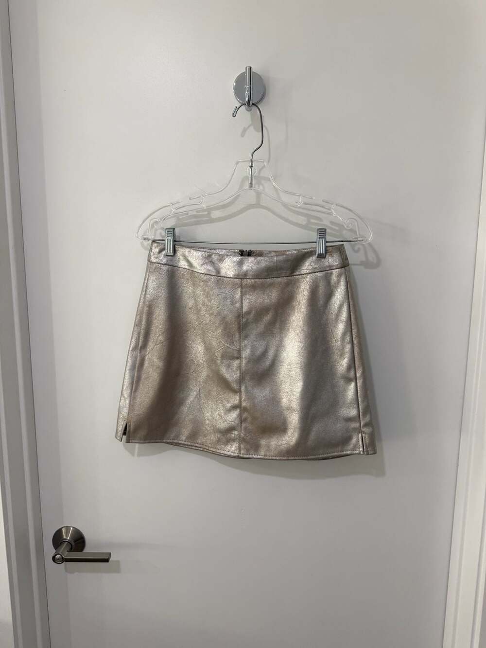 Cupcakes and Cashmere Metallic Silver Faux Leather Mini Skirt